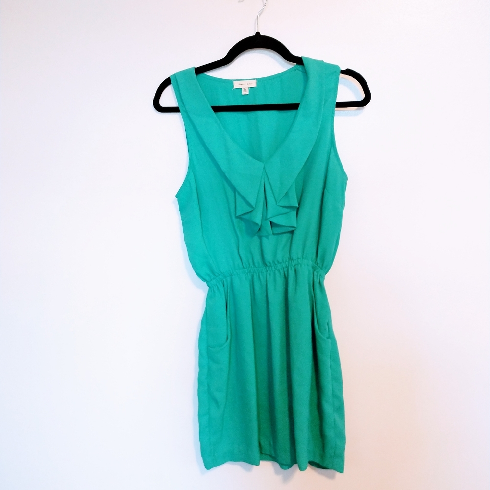 Silence and noise green dress with pockets and ruffle size medium
